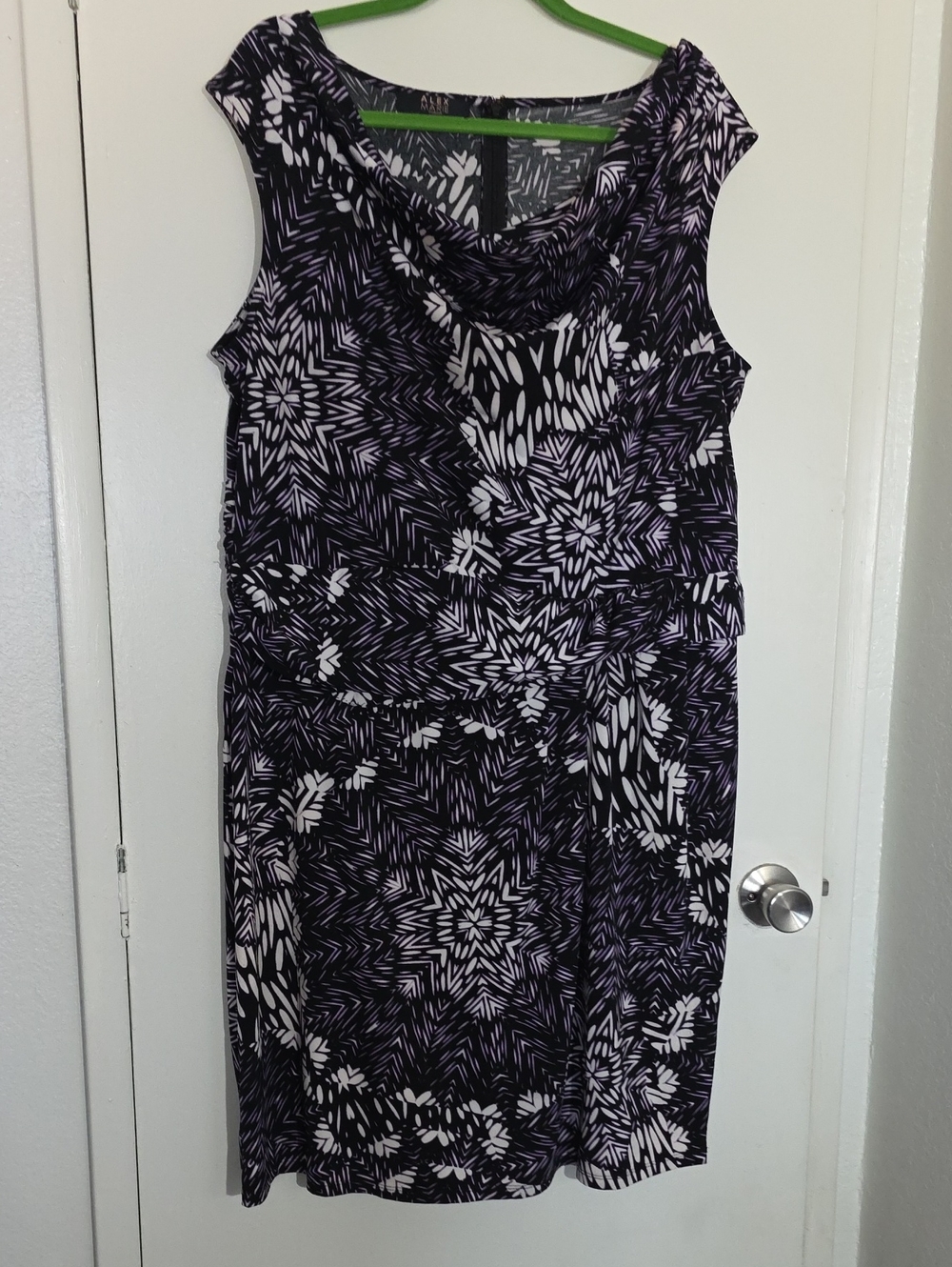 Alex Marie Purple and White Cowl Neck Sleeveless Dress